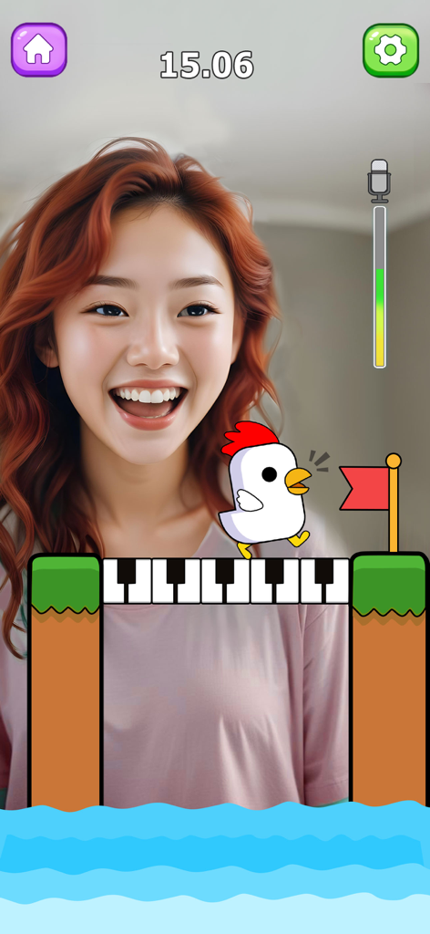Un minijuego donde un pollo camina sobre teclas de piano usando control de voz.