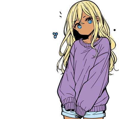 manga teen girl  in a sweater and baggy pants