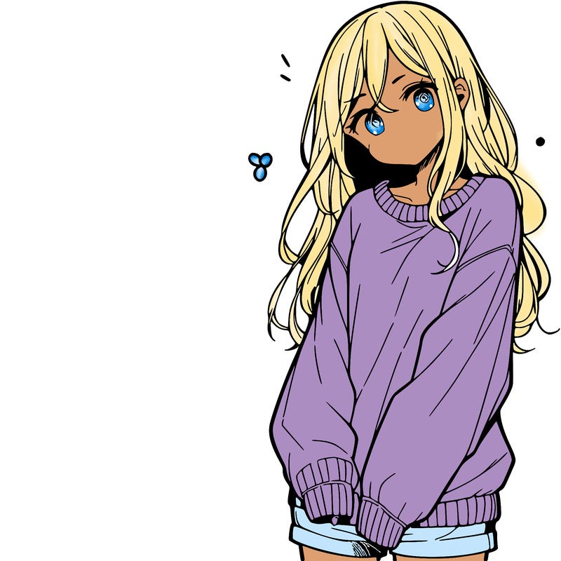 manga teen girl  in a sweater and baggy pants