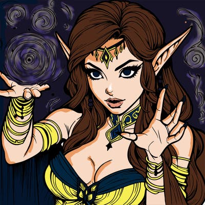 realistic scary beautiful elf sorceress casting spell