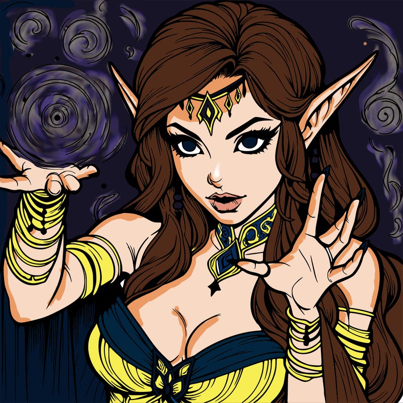 realistic scary beautiful elf sorceress casting spell