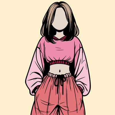realistic girl faceless with baggy pants and a crop top