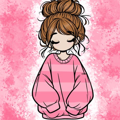 girl with baggy sweatshirt and messy bun