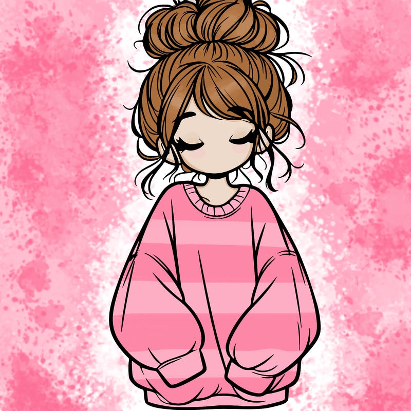 girl with baggy sweatshirt and messy bun