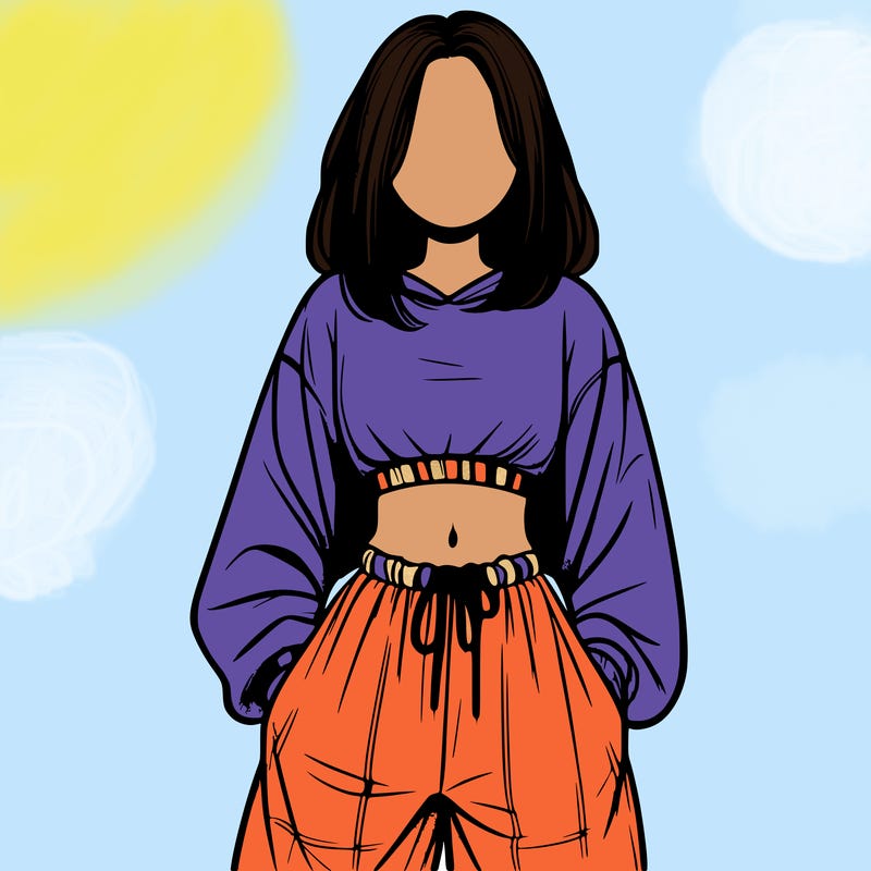 realistic girl faceless with baggy pants and a crop top