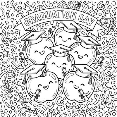 Get ready to celebrate with this charming Apple Graduation Day coloring page! Adorned with caps and diplomas, these happy apples invite you to add a splash of color to their special day.