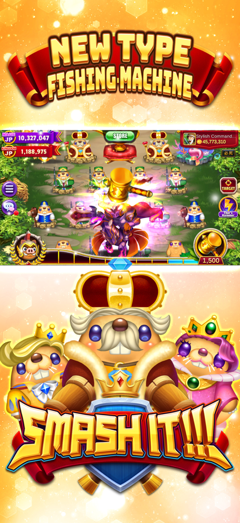 PENNY ARCADE SLOTS - Jogabilidade do Penny Arcade Slots mostrando um minijogo de máquina de pesca com personagens de marmota real e o texto Smash It.