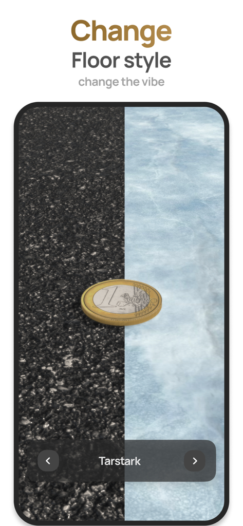 Flip a Coin – Heads or Tails - Interface of Flip a Coin app showing customizable floor background textures for the coin flip screen.