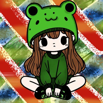 a girl wearing a frog hat and some frog socks
