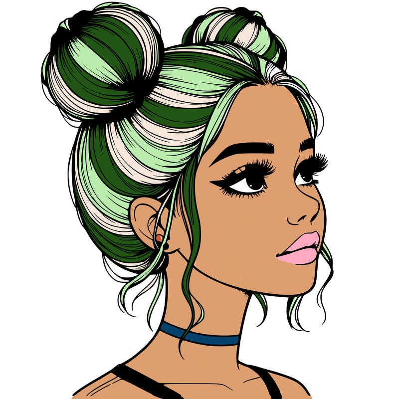 realistic girl with buns on the top of her head