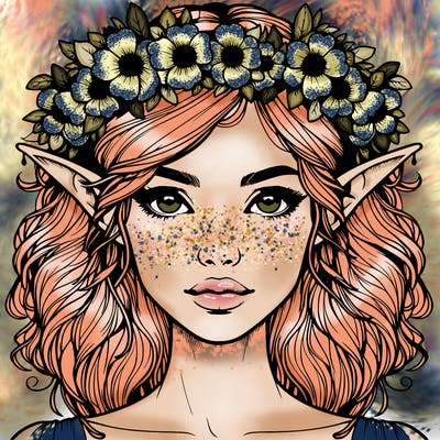 realistic female elf with flower crown