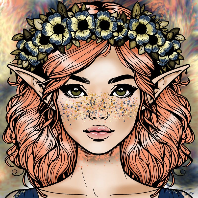 realistic female elf with flower crown