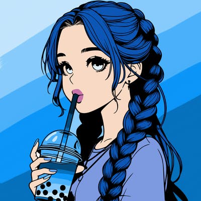 realistic girl with braided hair drinking boba