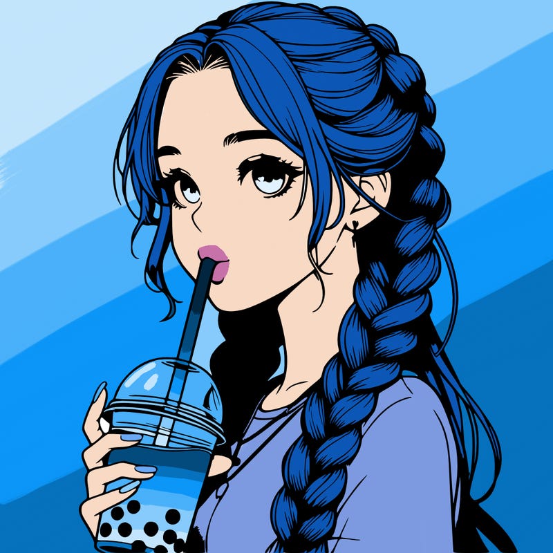 realistic girl with braided hair drinking boba