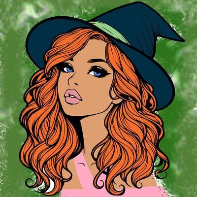 realistic witch girl with wavy hair and lips