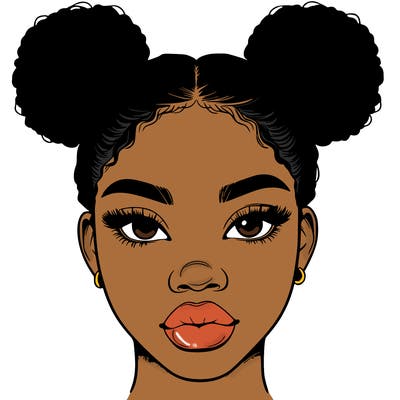 realistic black woman with two buns