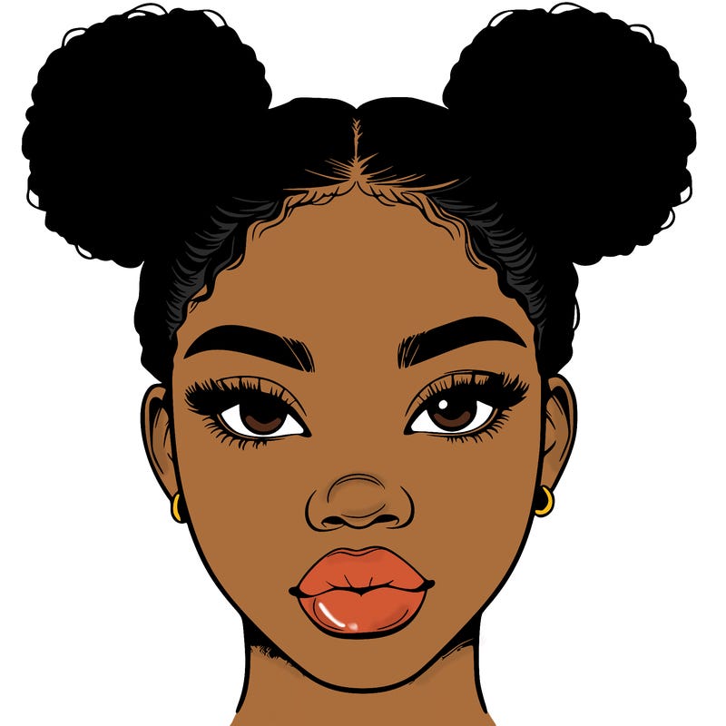 realistic black woman with two buns