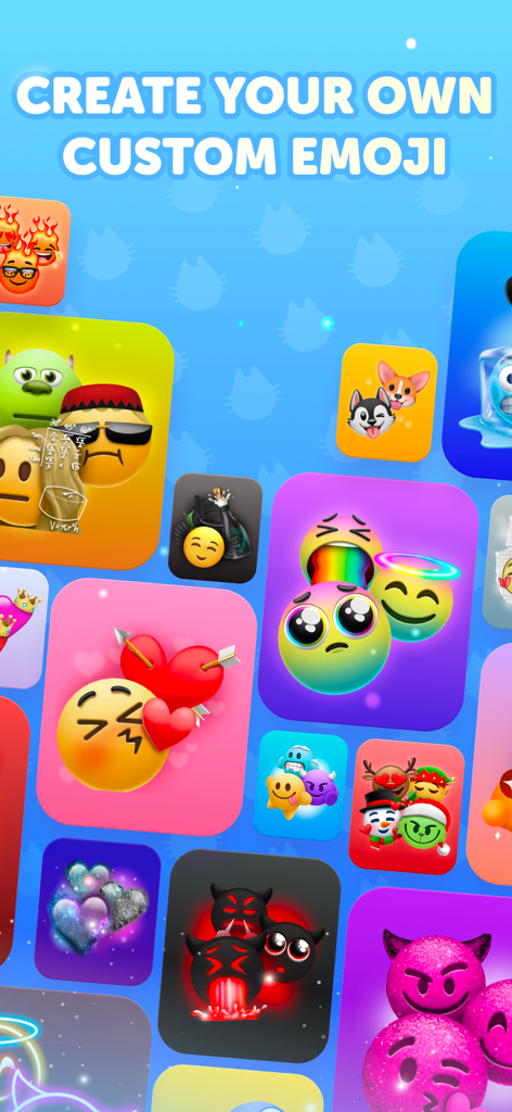 Emoji Up 앱으로 디자인된 다양하고 다채롭고 창의적인 맞춤 이모지