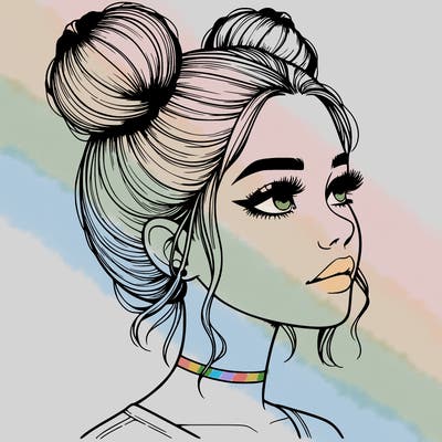 realistic girl with buns on the top of her head