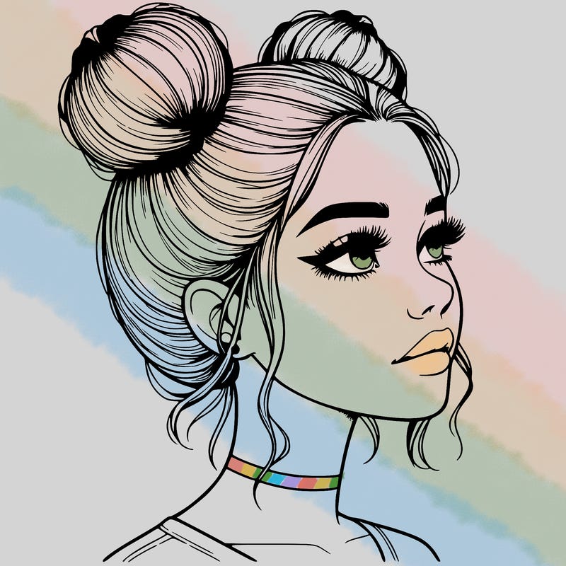 realistic girl with buns on the top of her head