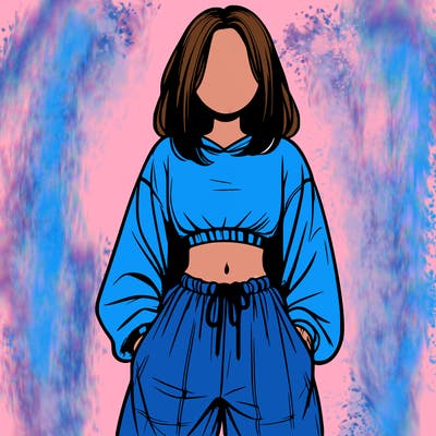 realistic girl faceless with baggy pants and a crop top