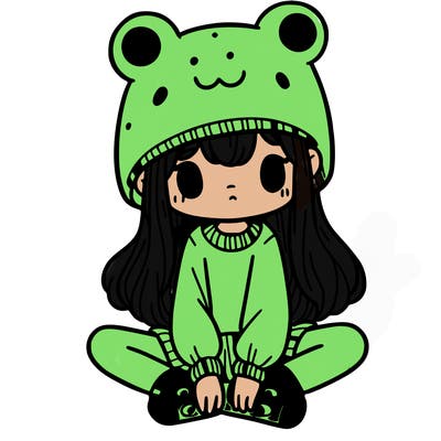 a girl wearing a frog hat and some frog socks