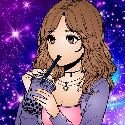 realistic girl drinking boba tea
