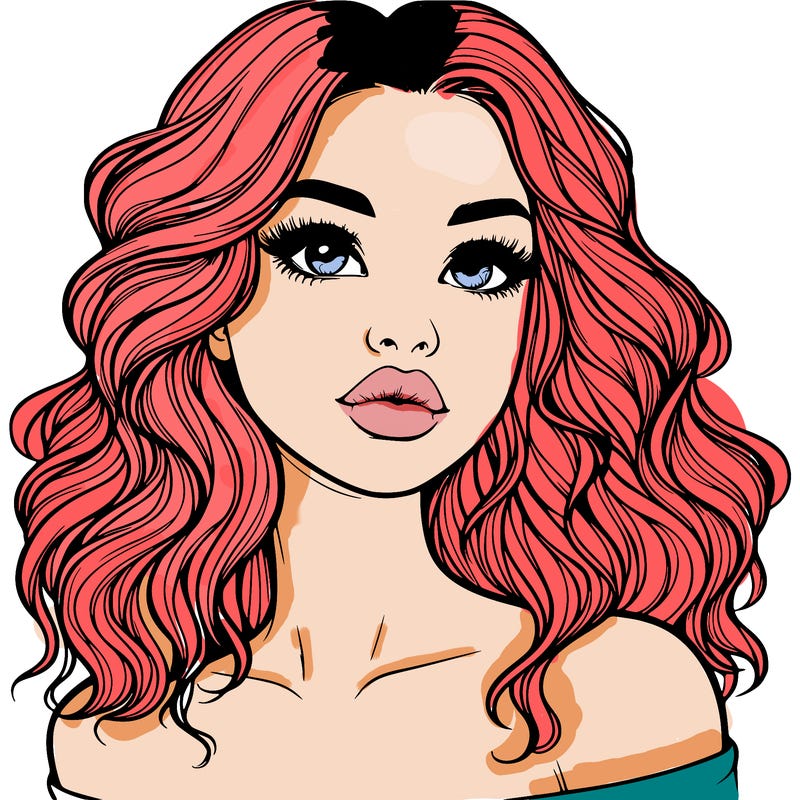 realistic girl with wavy hair and lips