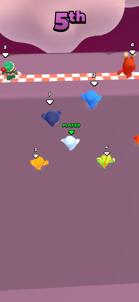 Pocket Champs PVP Racing Games - Personagens multijogador competindo em uma corrida em direção a uma linha de chegada quadriculada em Pocket Champs