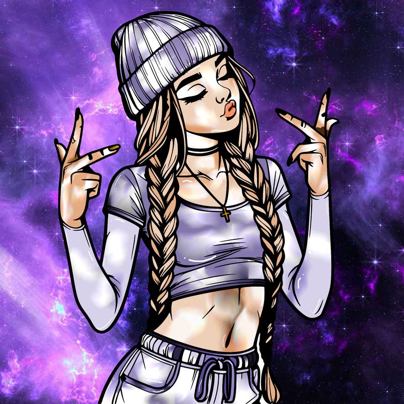 realistic teenage girl with braids and a beanie and crop top doing 🫶🏼