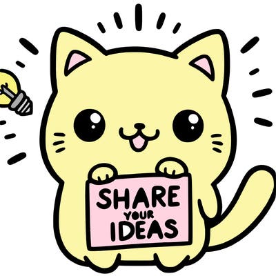 a cute cat saying share your ideas