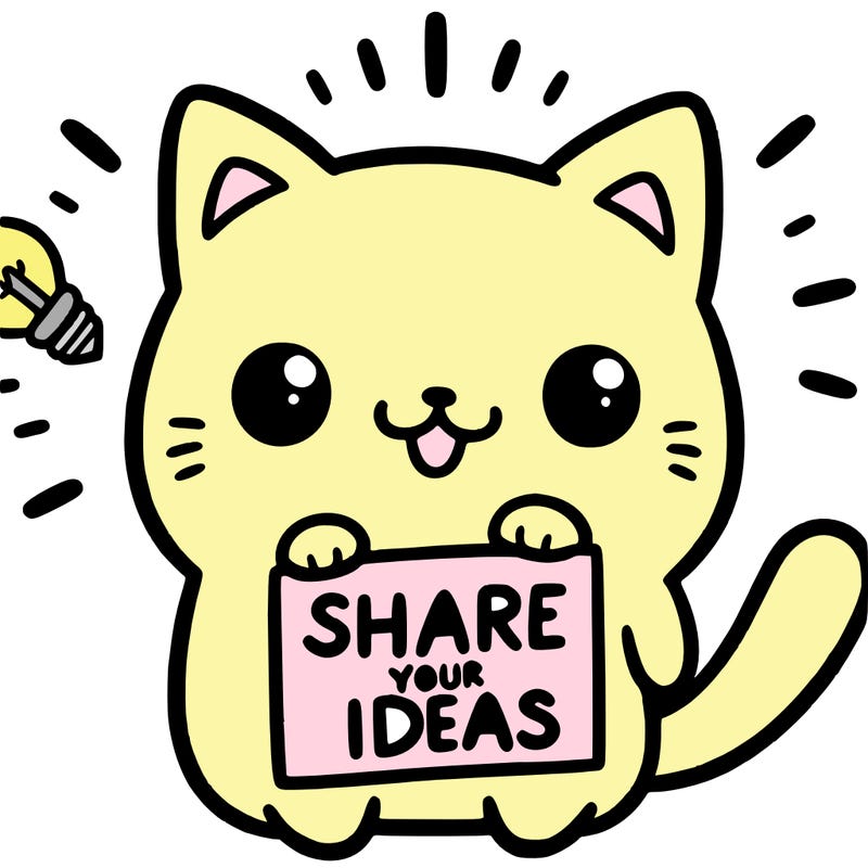 a cute cat saying share your ideas