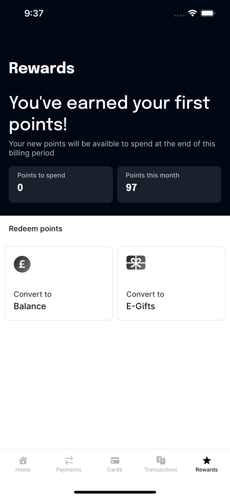 Capital on Tap app Rewards dashboard showing points earned and redemption options