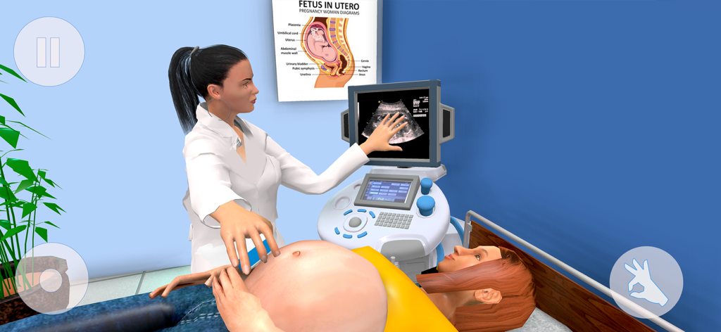Pregnant Mom Mother Simulator - Un médico realiza una ecografía a una mujer embarazada en el juego Simulador de Mamá Embarazada