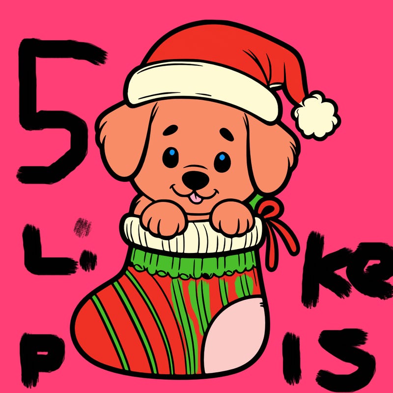 cute puppy wearing santa hat in socking