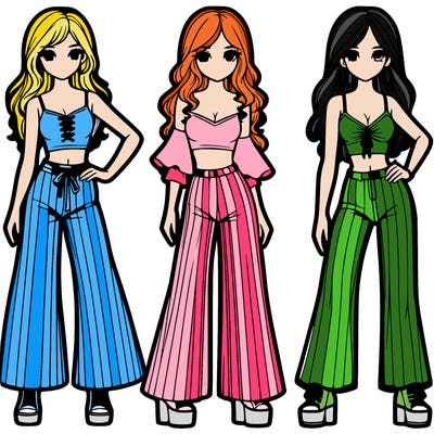 girls with flare pants and crop tops realistic