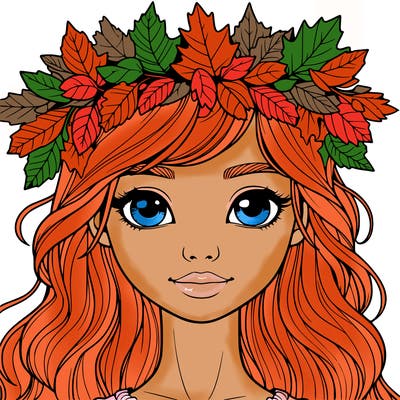 realistic girl with fall leaf crown
