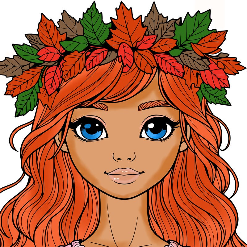 realistic girl with fall leaf crown