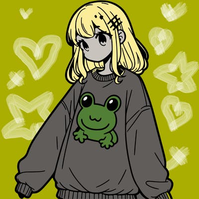 girl wearing frogging sweatshirt