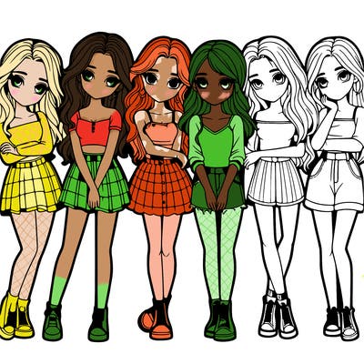 a group of girls realistic