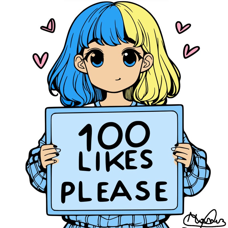 a girl holding a sign saying 100 likes please