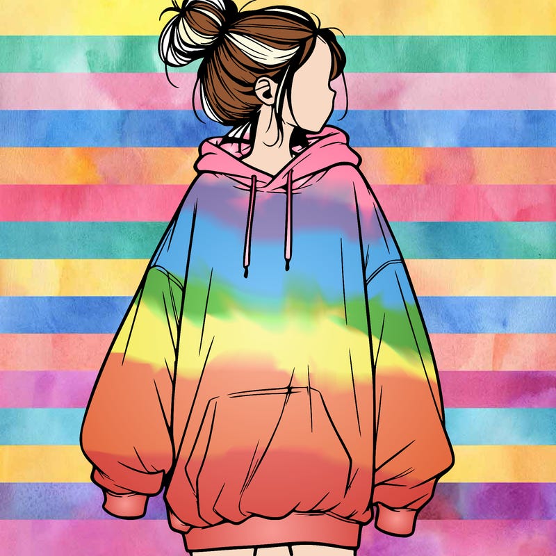 realistic girl with a oversized sweatshirt on and a bun