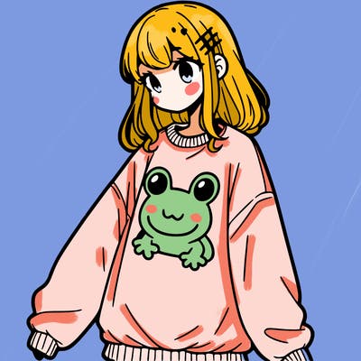 girl wearing frogging sweatshirt