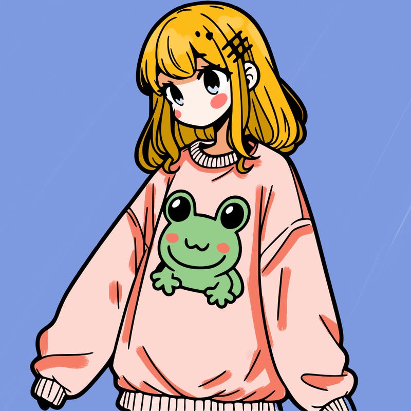 girl wearing frogging sweatshirt