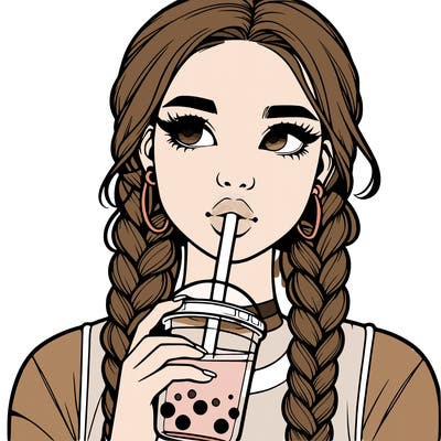 realistic girl with braided hair drinking boba