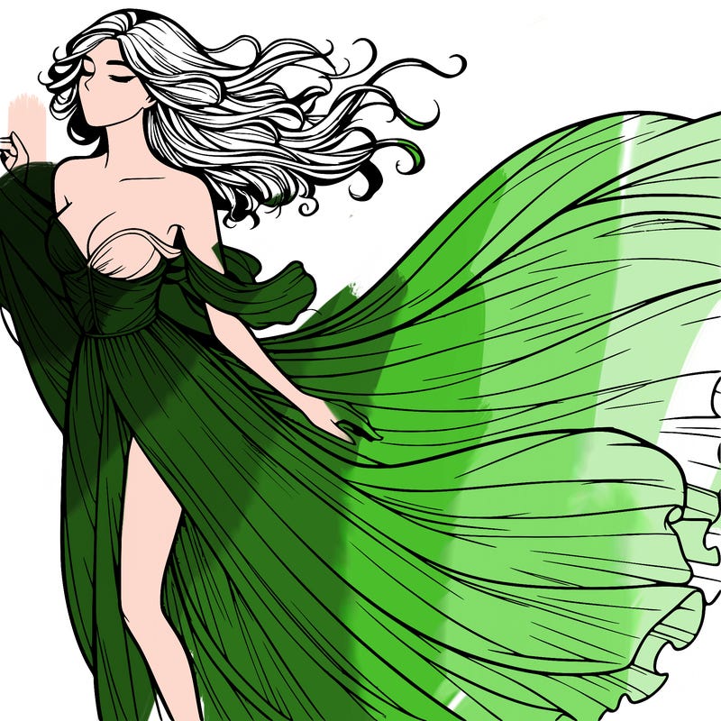 realistic woman in dress flowing the the wind