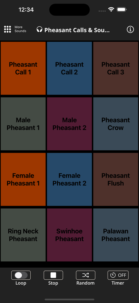 Pheasant Calls & Sounds - Pheasant soundboard interface showing various bird calls and training features