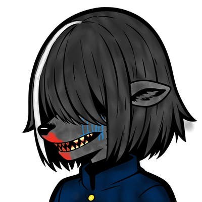 sharp teeth deer man with bob haircut