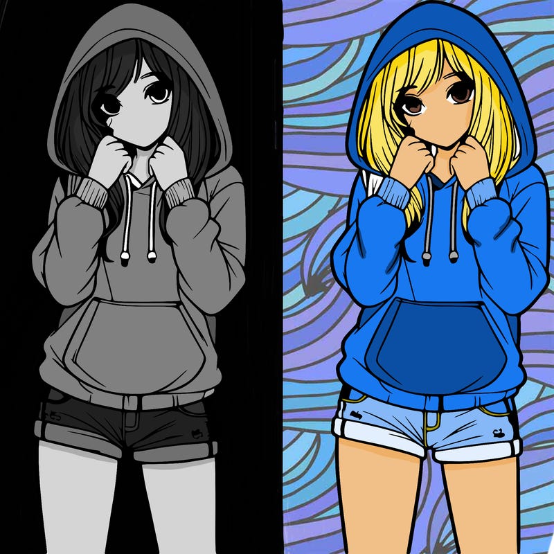 realistic girl in shorts and hoodie