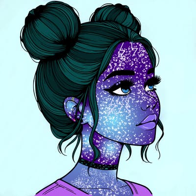 realistic girl with buns on the top of her head